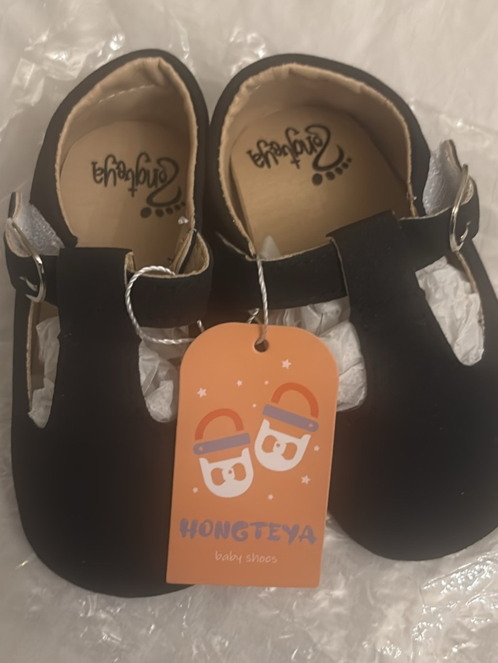 Hongteya  Black T-Strap Dress Shoes suede moccasins shoes size 18 months.